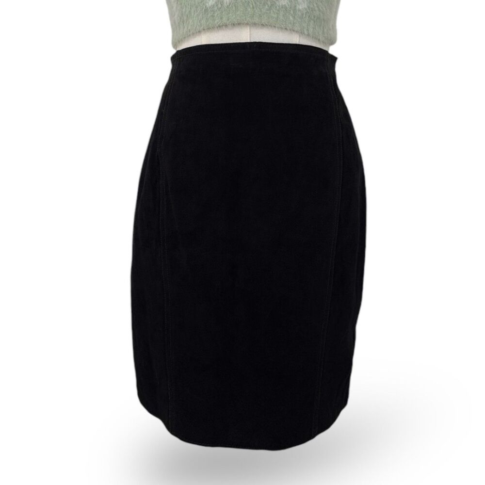 Copper Key Suede Leather Black Mini Skirt Wm‎ Sz 5/6 Vintage EUC